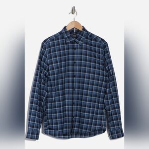 Boss Men's Liam Kent Button-Up Shirt Navy Blue Plaid Size Medium NWT